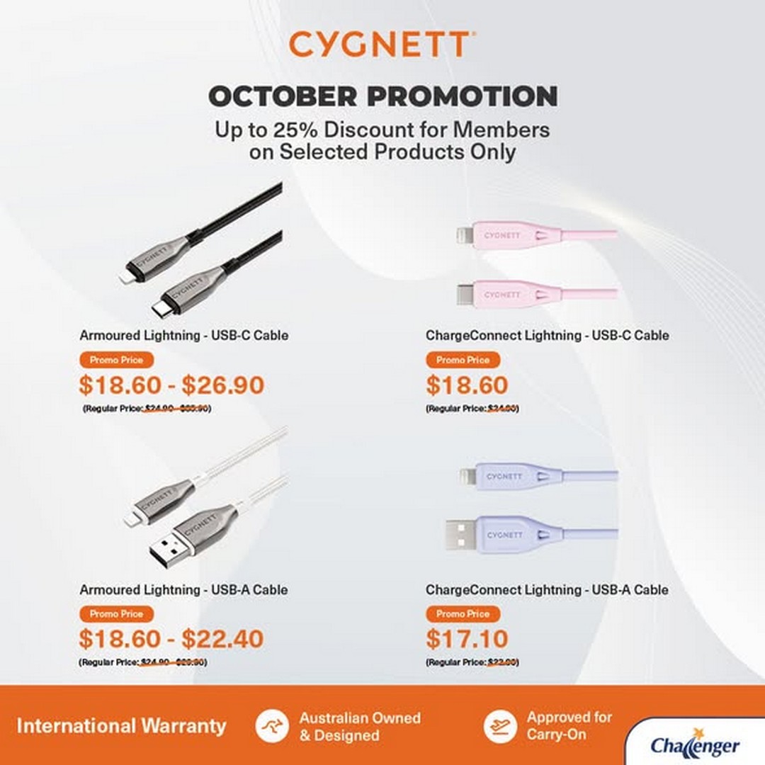 Challenger-Singapore-CYGNETT-October-Tech-Sale Now Till 30 October 2026: Challenger Singapore: CYGNETT October Tech Sale – Enjoy Up to 55% Off Selected Accessories, Chargers, Cables and More