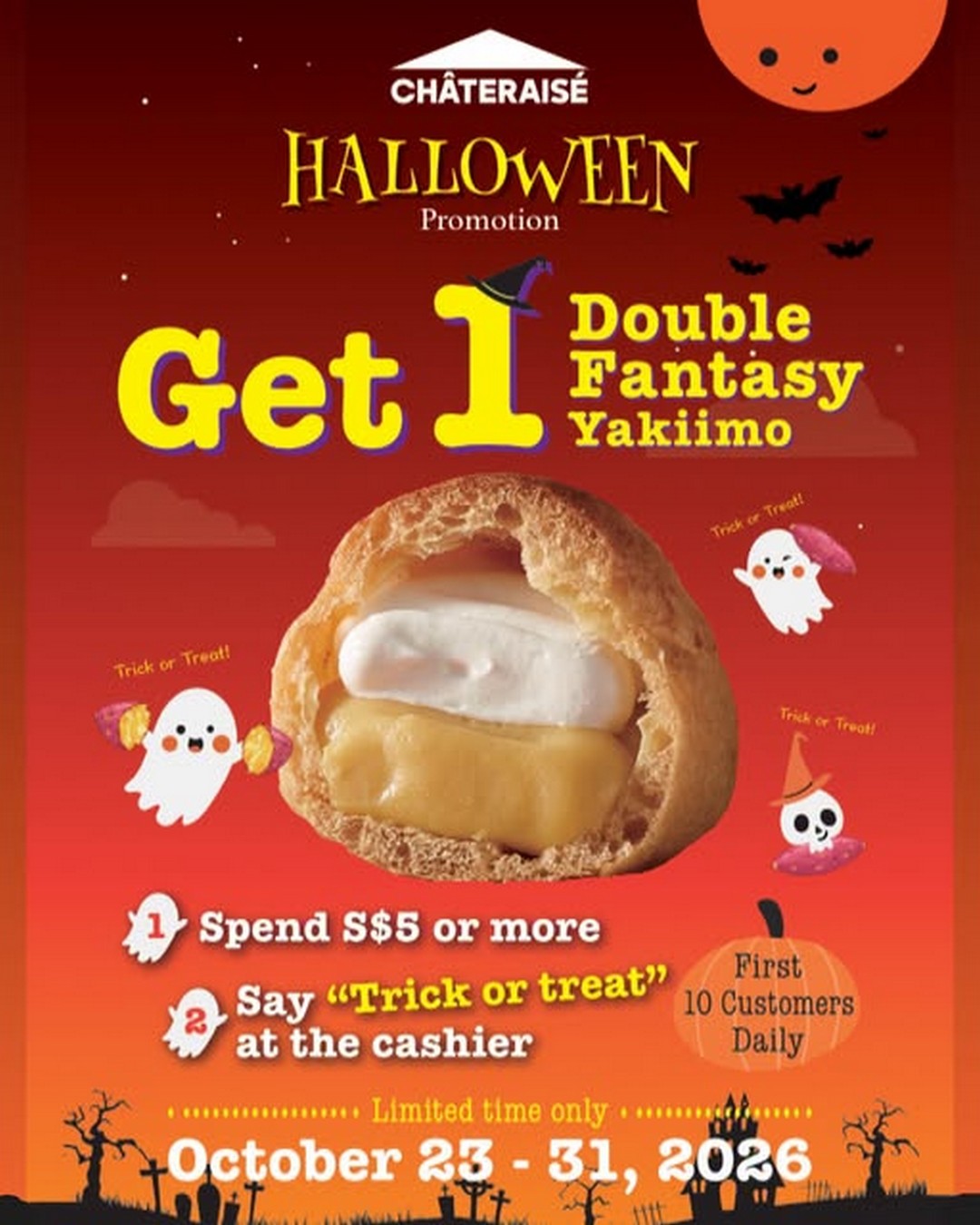 Chateraise-Singapore-Halloween-Promotion-1 23–31 October 2026: Chateraise Singapore Halloween Promotion – Get a FREE Double Fantasy Yakiimo with Minimum $5 Spend, Limited Daily Giveaway at Participating Outlets