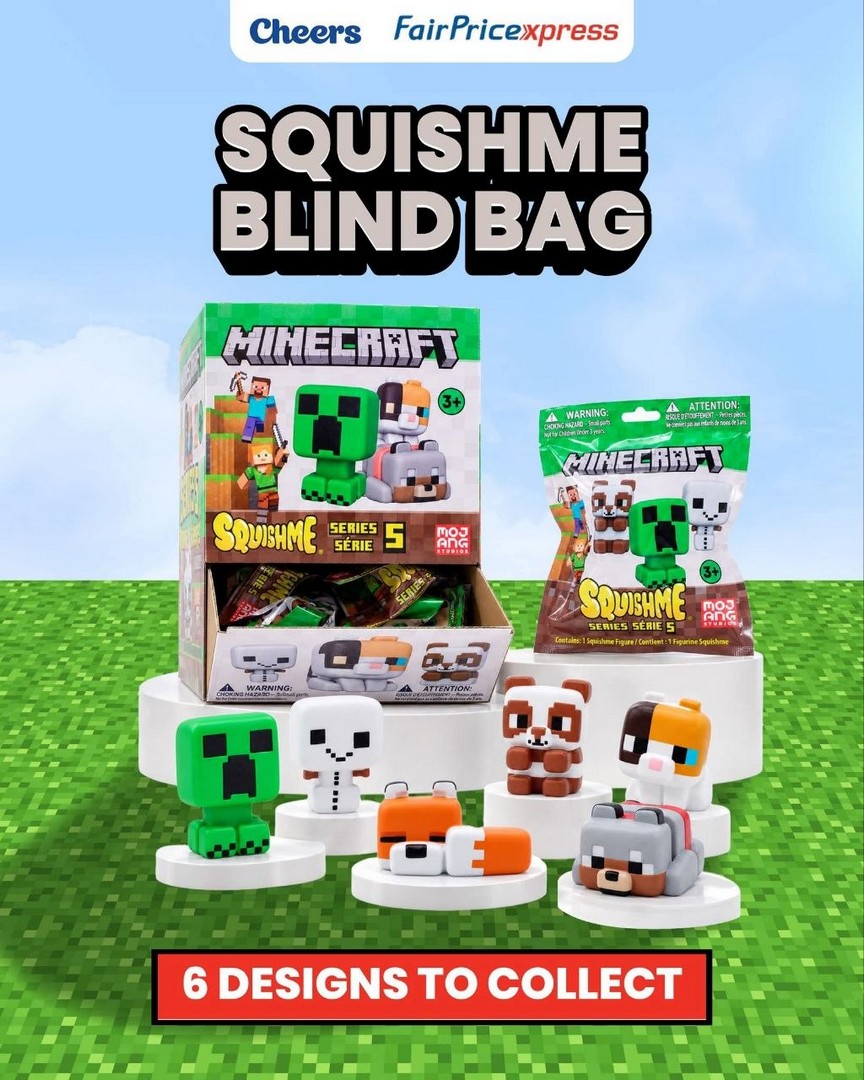 Cheers-FairPrice-Xpress-Singapore-Minecraft-Collectibles-Promotion-3 28 October 2026 onwards: Cheers & FairPrice Xpress Singapore Minecraft Collectibles Promotion – Jelly Cubes, Squishme Blind Bags and Backpack Hangers at Participating Outlets, While Stocks Last