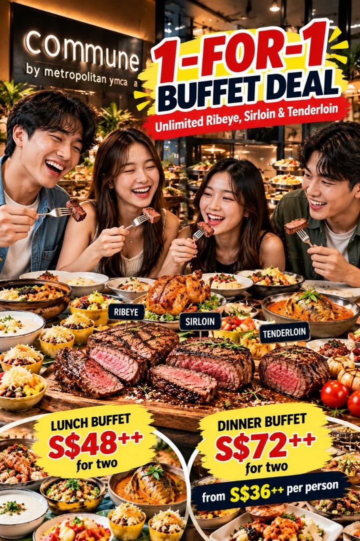 Commune-by-Metropolitan-YMCA-1-for-1-Buffet-Promotion-1 Now till 31 December 2026: Commune by Metropolitan YMCA 1-for-1 Buffet Promotion – Unlimited Ribeye, Sirloin & Tenderloin Dinner from S$36++ Per Person at Metro Y Hotel, Stevens Road