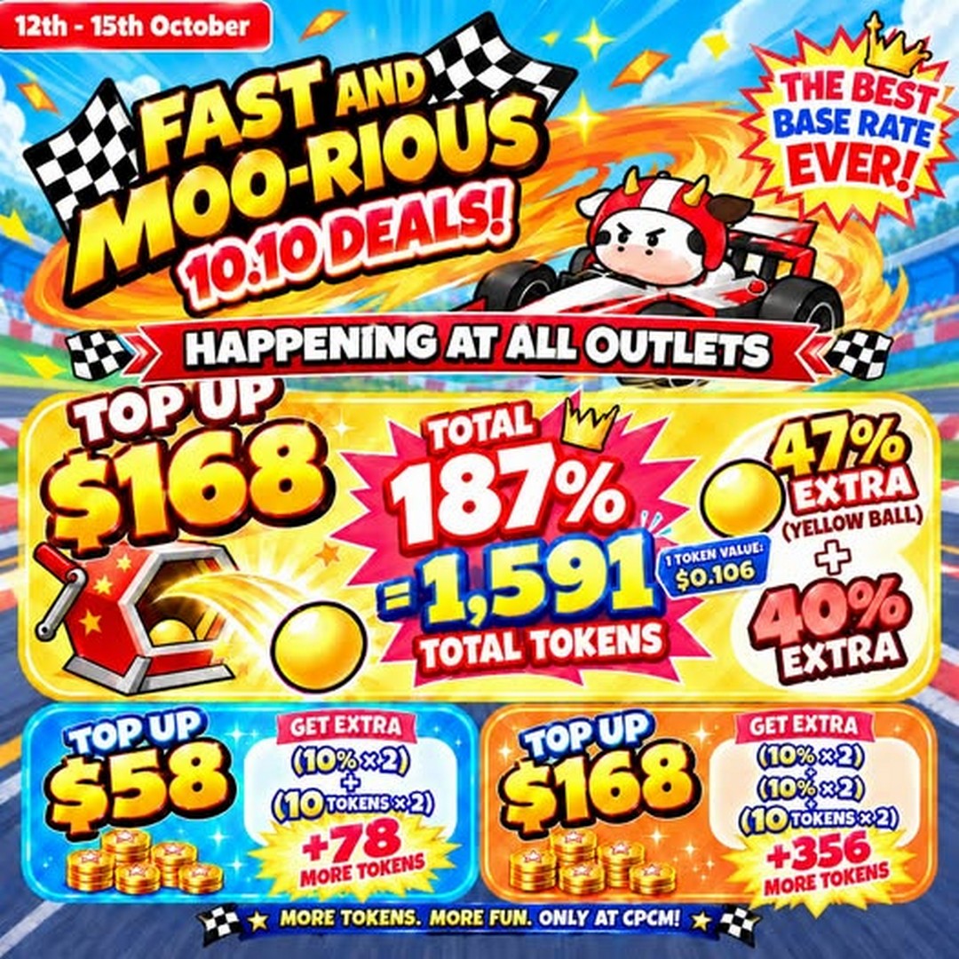 Cow-Play-Cow-Moo-F1-Promotion-–-Get-2X-More-Add-On-Promo 12-15 October 2026: Cow Play Cow Moo: F1 Promotion – Get 2X More Add-On Promo Tokens with Top-Ups at All Outlets in Singapore