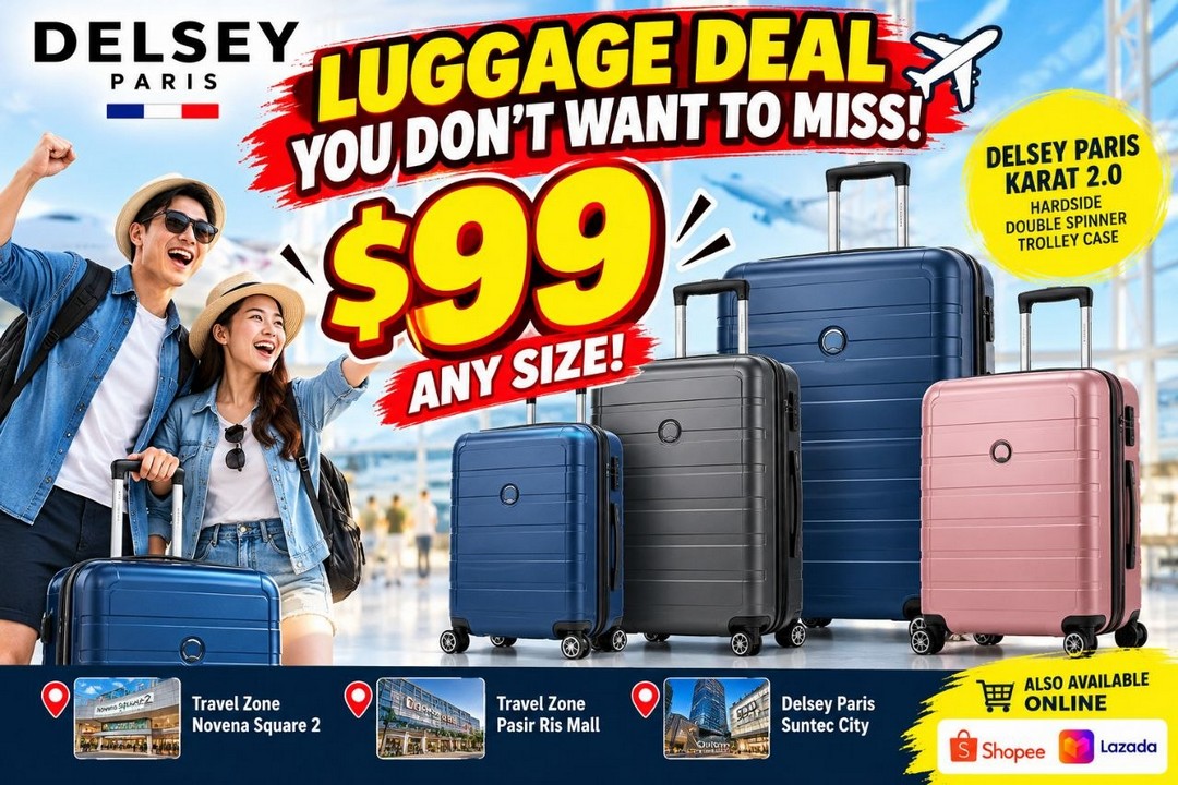 DELSEY-PARIS-Karat-2.0-Hardside-Double-Spinner-Trolley-Case-Promotion 14 October 2026 onwards: DELSEY PARIS: Karat 2.0 Hardside Double Spinner Trolley Case Promotion – Any Size for Just S$99 at Selected Singapore Outlets and Online Stores