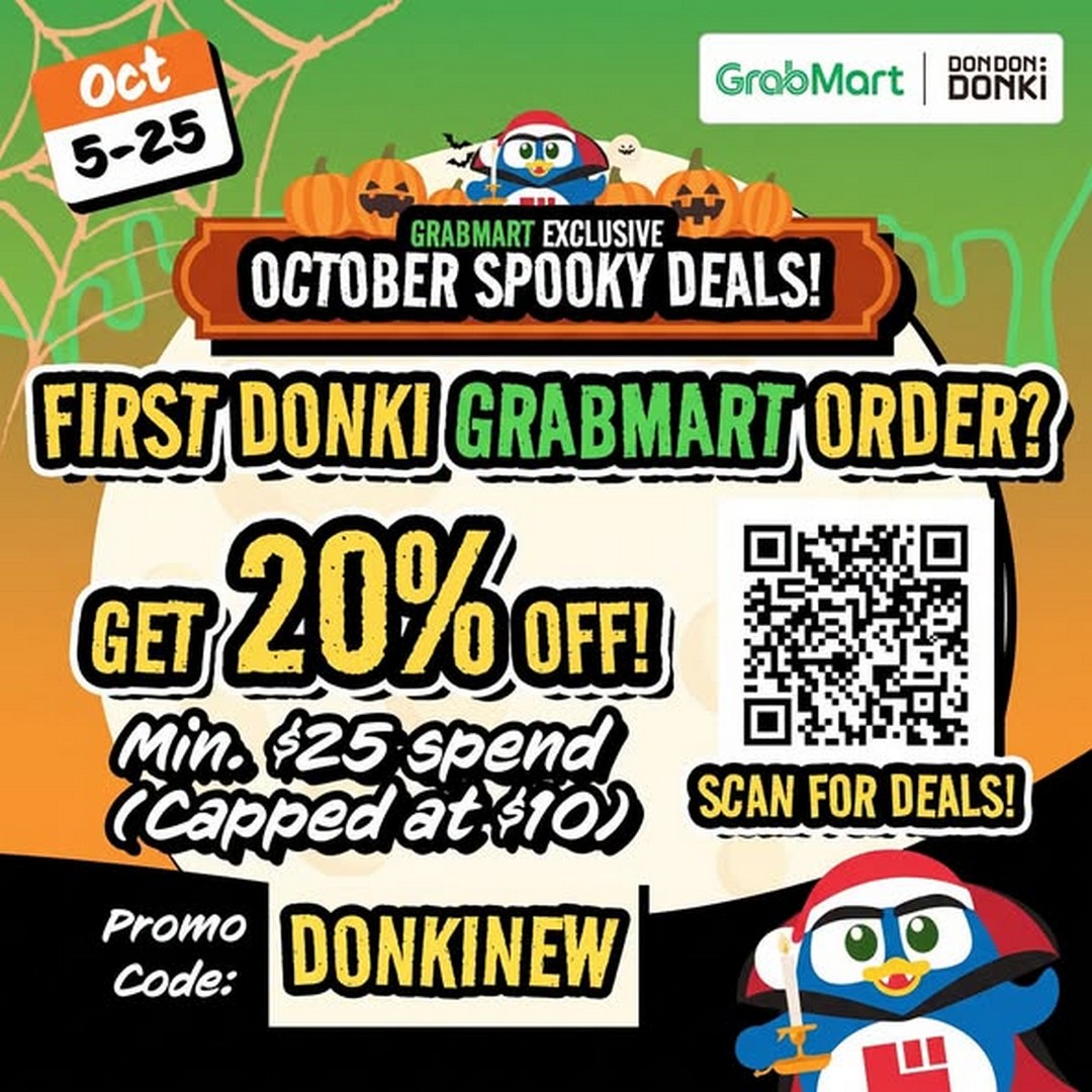 DON-DON-DONKI-Singapore-GrabMart-Exclusive-Spooky-Savings-1 5-25 October 2026: DON DON DONKI Singapore: GrabMart Exclusive Spooky Savings Promotion with 20% Off First Orders and Up to 30% Off Selected Items