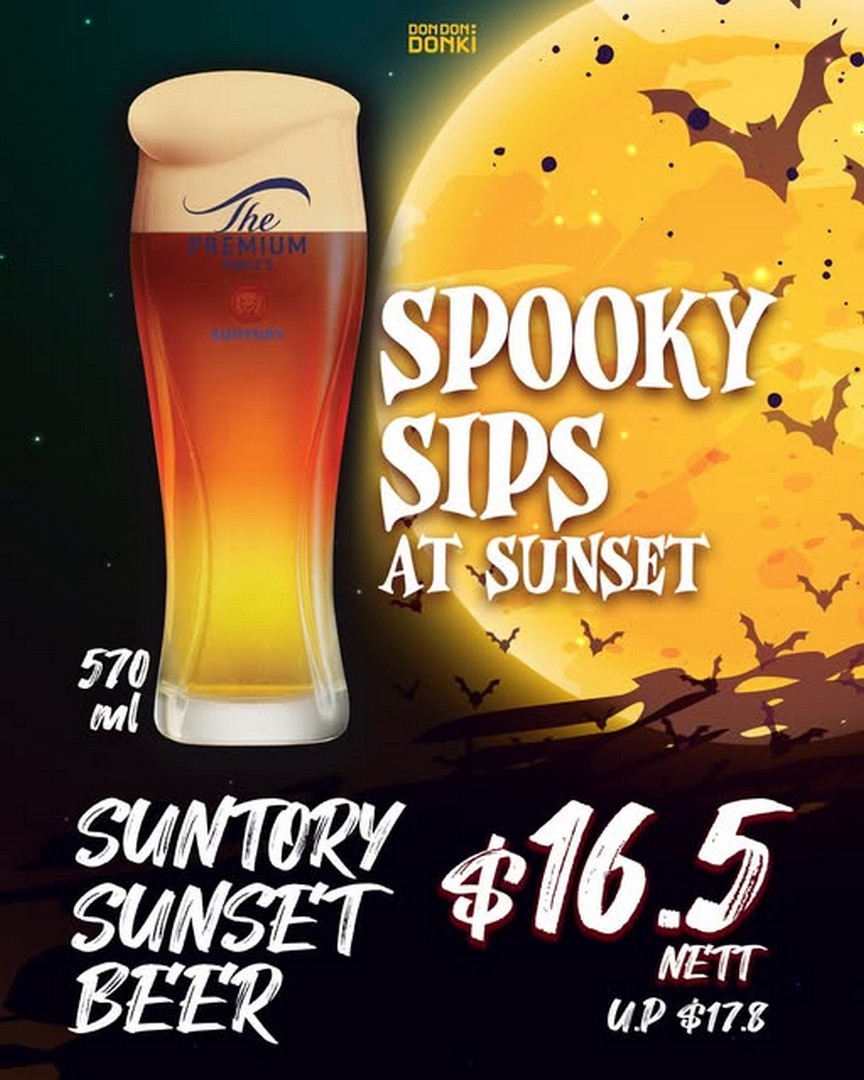 DON-DON-DONKI-Singapore-Suntory-Sunset-Beer-Halloween-Promotion 16-31 October 2026: DON DON DONKI Singapore: Suntory Sunset Beer Halloween Promotion – Enjoy 570ml Glasses at $16.50 Nett at All DONKI Bars