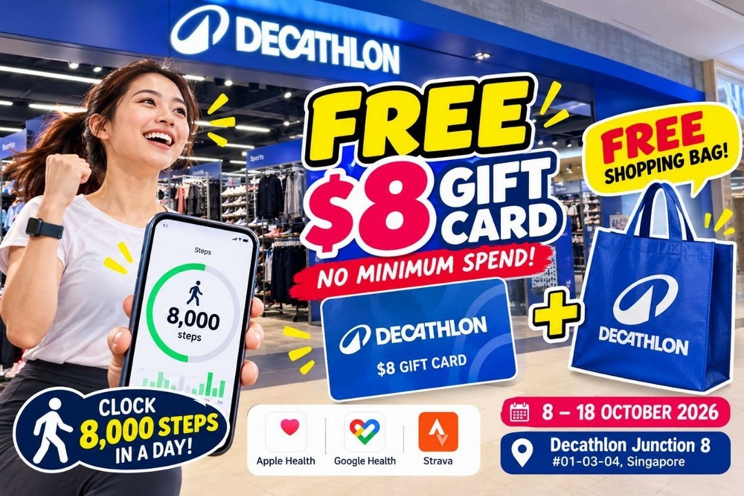 Decathlon-Free-8-Gift-Card-with-No-Minimum-Spend-and-Free 8-18 October 2026: Decathlon: Free $8 Gift Card with No Minimum Spend and Free Shopping Bag Promotion at Junction 8 Singapore