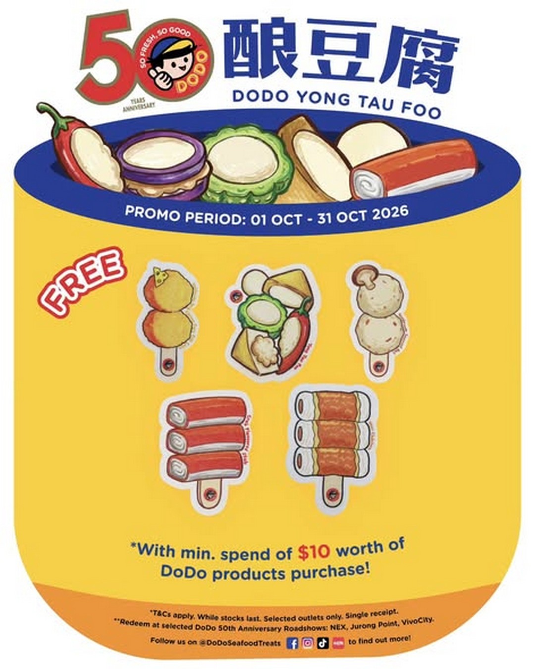 DoDo-Seafood-Treats-50th-Anniversary-Promotion-1 1–28 October 2026: DoDo Seafood Treats: 50th Anniversary Promotion with Free Yong Tau Foo Plushies and Kitchen Sponges at Selected Singapore Locations