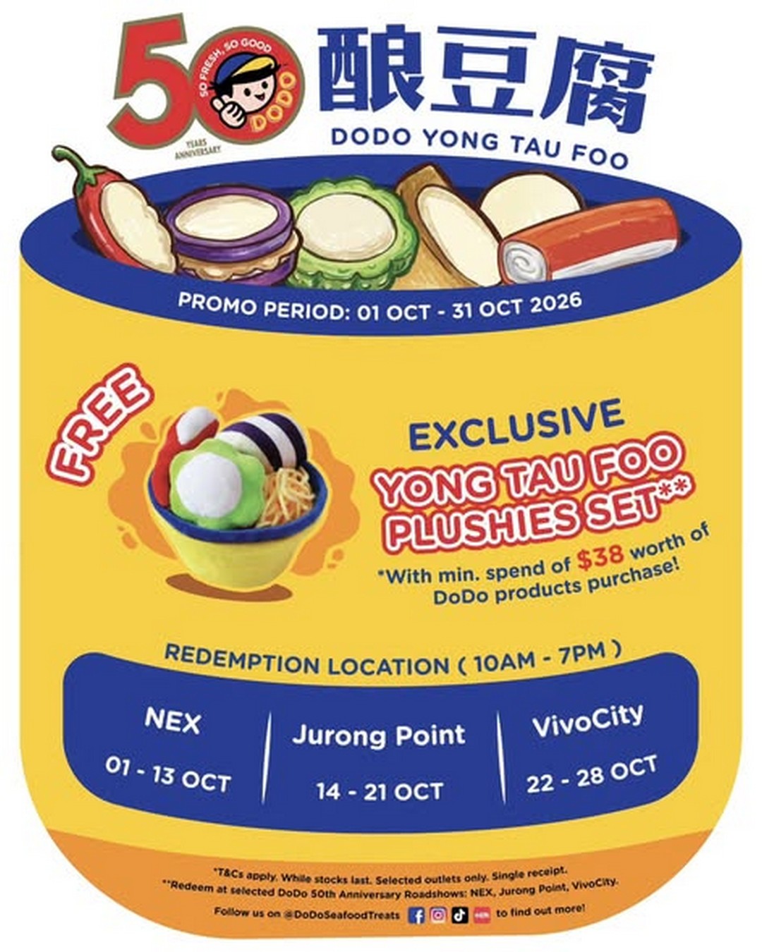 DoDo-Seafood-Treats-50th-Anniversary-Promotion 1–28 October 2026: DoDo Seafood Treats: 50th Anniversary Promotion with Free Yong Tau Foo Plushies and Kitchen Sponges at Selected Singapore Locations