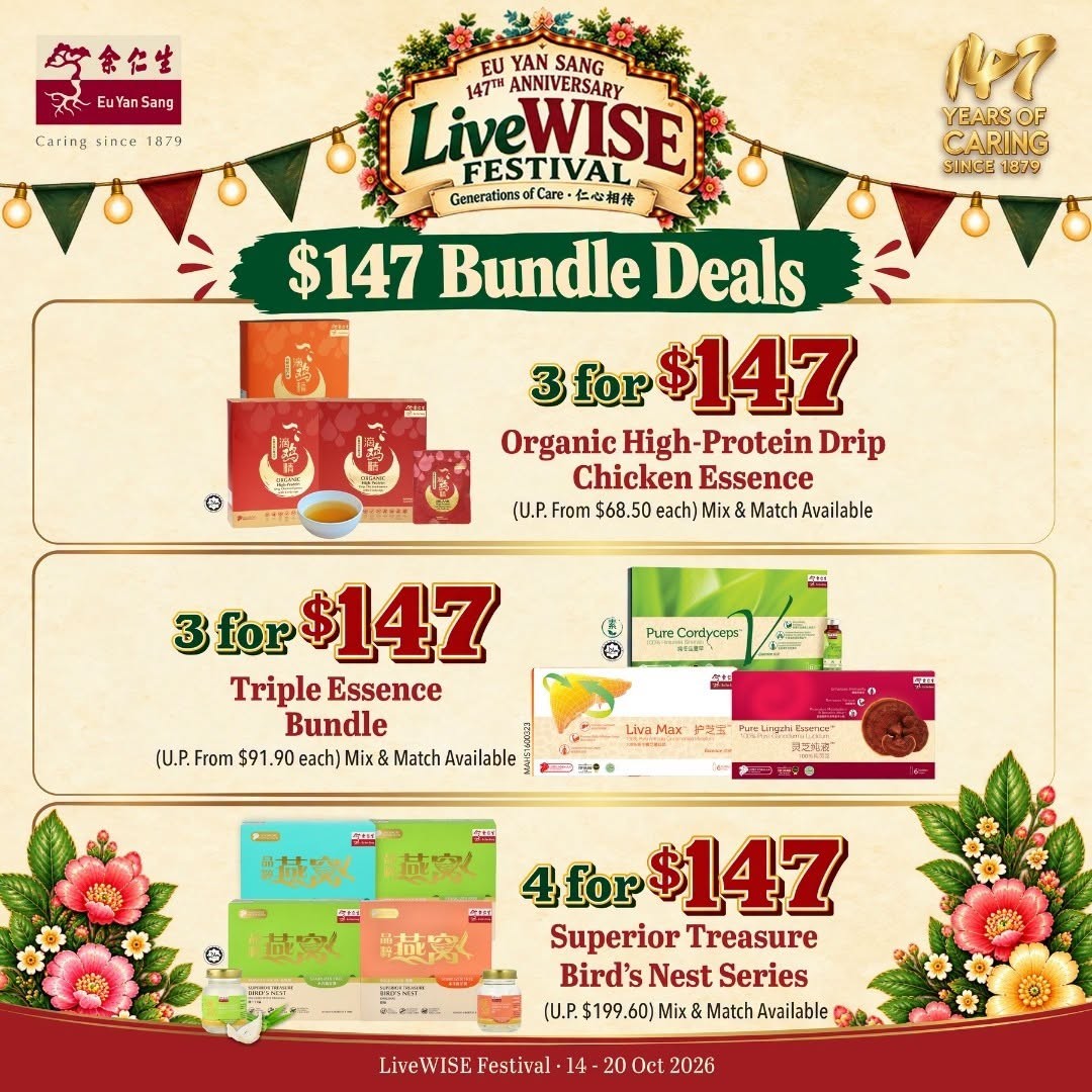 Eu-Yan-Sang-Singapore-147th-Anniversary-LiveWISE-Festival-Promotion-5 17-20 October 2026: Eu Yan Sang Singapore: 147th Anniversary LiveWISE Festival Promotion with Up to 60% Off, Exclusive Shopping Deals and Family Entertainment at Tampines Mall
