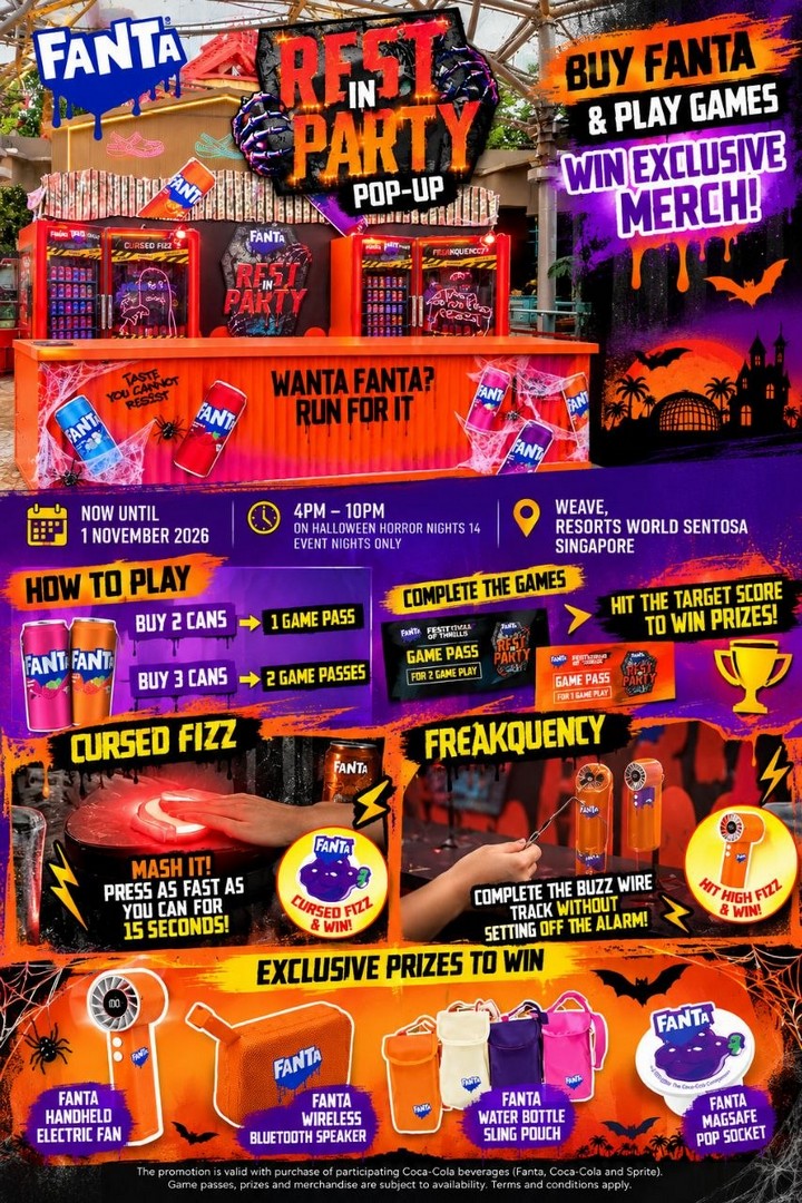 FANTA-Win-Exclusive-FANTA-Merchandise-at-Rest-In-Party-Pop-Up-8 Now till 1 November 2026: FANTA: Win Exclusive FANTA Merchandise at Rest In Party Pop-Up in Singapore – Festival of Thrills 2026 Halloween Promotion at Resorts World Sentosa, WEAVE, 4pm–10pm on Halloween Horror Nights 14 Event Nights