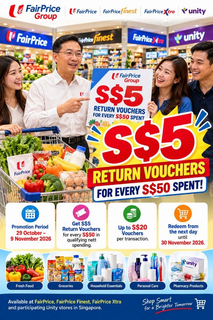 FairPrice-Singapore-5-Return-Voucher-Promotion-2 29 October-9 November 2026: FairPrice Singapore $5 Return Voucher Promotion – Get Up to $20 in Rewards with Every $200 Spent, Participating Store Locations and Redemption Details