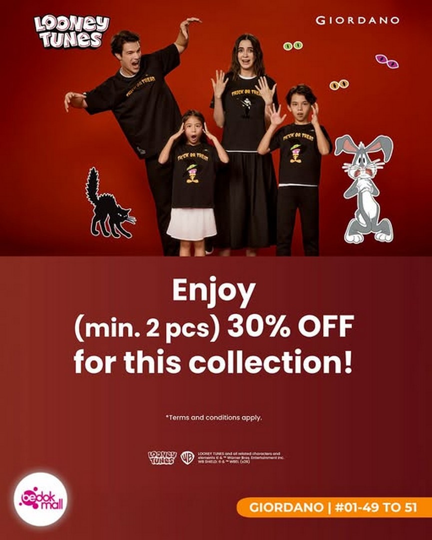 GIORDANO-Looney-Tunes-Halloween-Collection-Promotion Now till 30 November 2026: GIORDANO Looney Tunes Halloween Collection Promotion – Enjoy 30% Off Any 2 Pieces at Bedok Mall