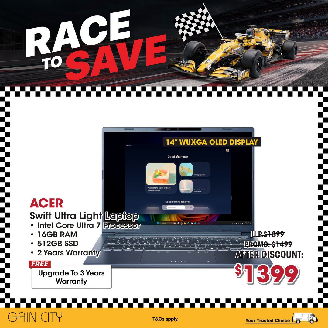 Gain-City-Race-To-Save-Promotion-on-Tech-Gadgets-with-20-Off-7 2-4 October 2026: Gain City: Race To Save Promotion on Tech Gadgets with $20 Off Every $200 Spent, $100 Off Every $900 Spent and No Cap on Discounts