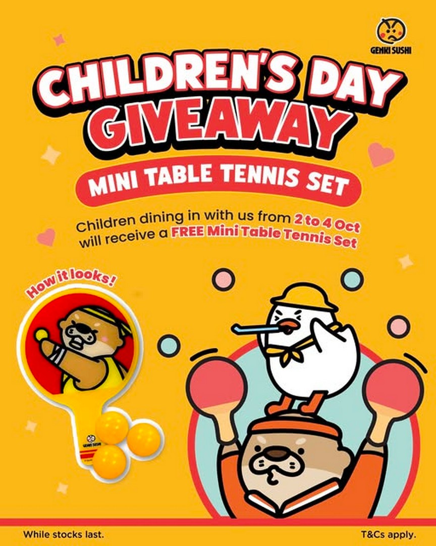 Genki-Sushi-Singapore-Childrens-Day-Free-Mini-Table-Tennis-Set-Promotion 2-4 October 2026: Genki Sushi Singapore: Children’s Day Free Mini Table Tennis Set Promotion at Participating Outlets