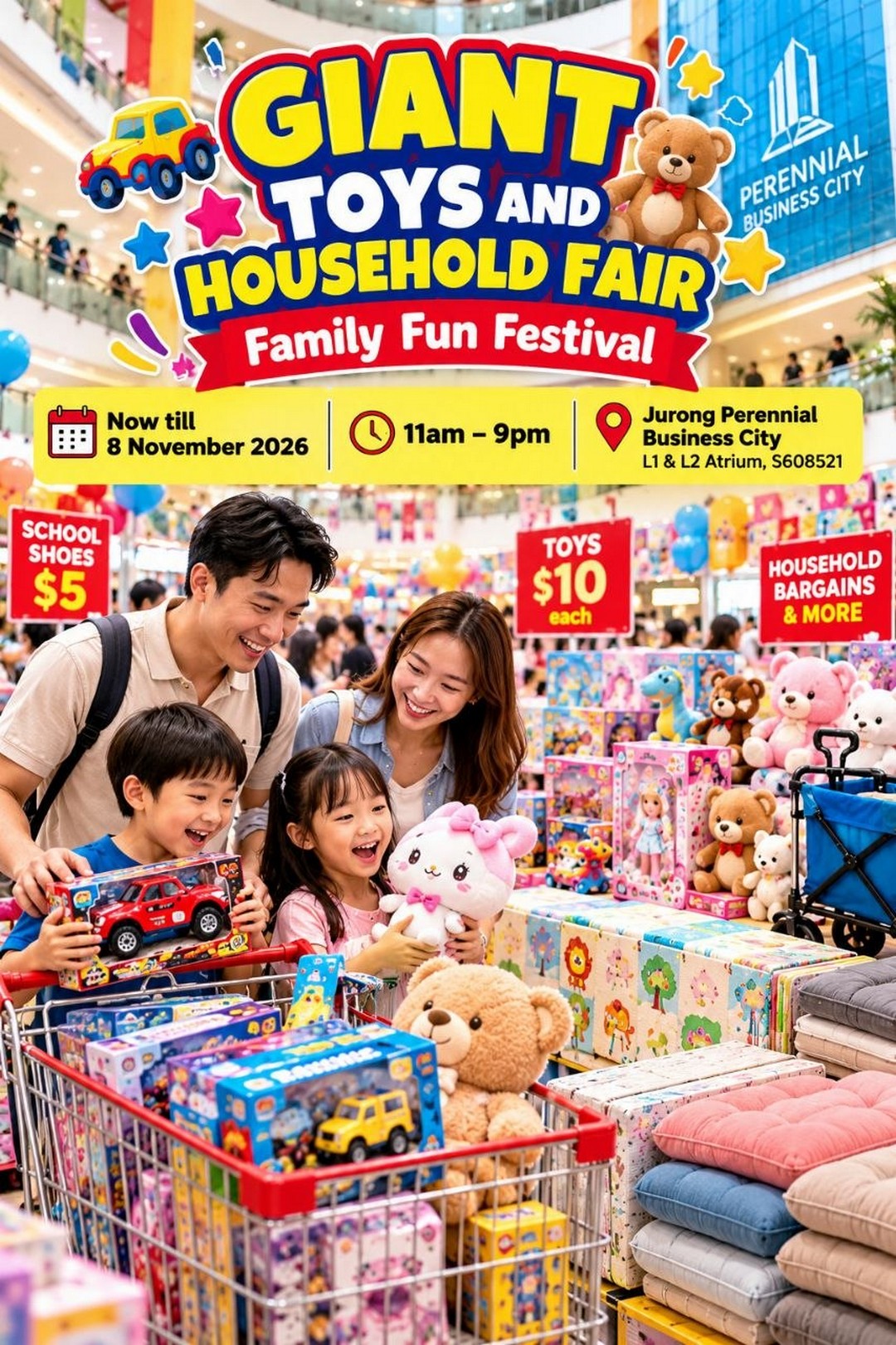 Giant-Toys-and-Household-Fair-Singapore-1 31 October-8 November 2026: Giant Toys and Household Fair Singapore – Family Fun Festival Promotion at Jurong Perennial Business City, Toys from $10, School Shoes at $5 & Household Bargains