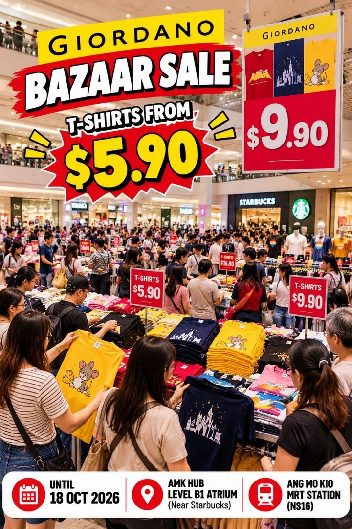 Giordano-Bazaar-Sale-at-AMK-Hub-with-T-Shirts-1 14–18 October 2026: Giordano: Bazaar Sale at AMK Hub with T-Shirts from $5.90, Affordable Graphic Tees and Casual Fashion Deals in Singapore