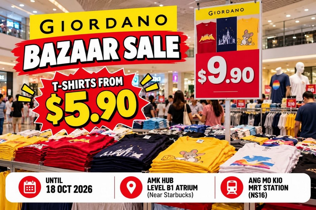 Giordano-Bazaar-Sale-at-AMK-Hub-with-T-Shirts 14–18 October 2026: Giordano: Bazaar Sale at AMK Hub with T-Shirts from $5.90, Affordable Graphic Tees and Casual Fashion Deals in Singapore