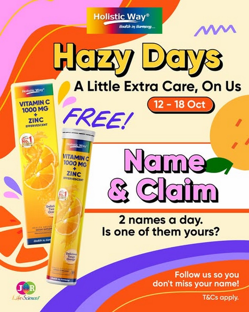Holistic-Way-FREE-Vitamin-C-1000mg-Zinc-Effervescent-Giveaway 12-18 October 2026: Holistic Way: FREE Vitamin C 1000mg + Zinc Effervescent Giveaway at Participating Watsons, Guardian and Unity Outlets in Singapore