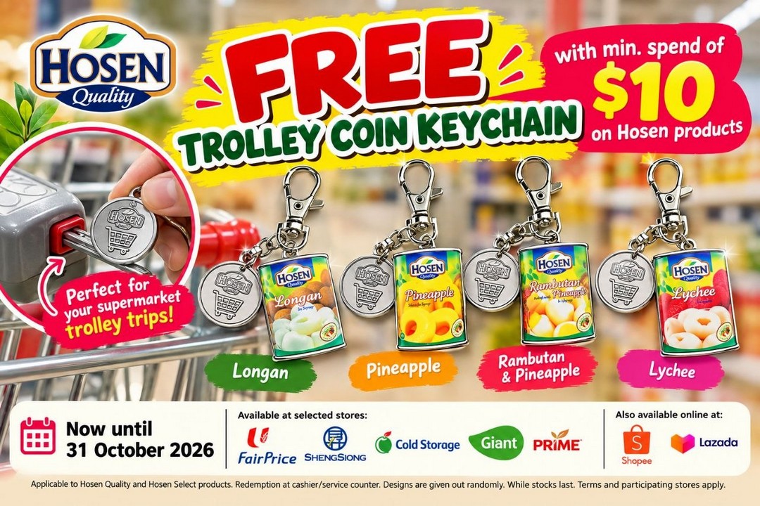 Hosen-Free-Supermarket-Trolley-Coin-Keychain Now till 31 October 2026: Hosen: Free Supermarket Trolley Coin Keychain with $10 Spend Promotion at Selected Singapore Stores