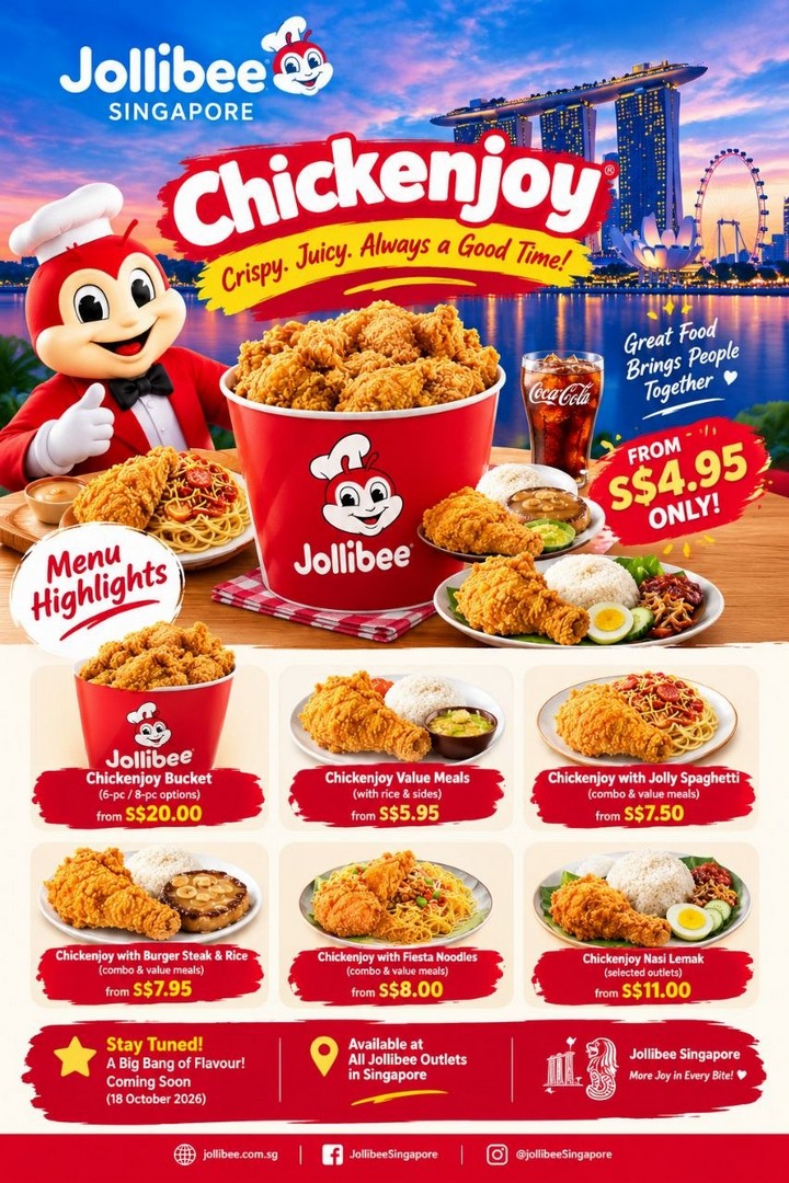 Jollibee-Singapore-Chickenjoy-Menu-Prices-and-New-2 18 October 2026 onwards: Jollibee Singapore Chickenjoy Menu Prices and New “A Big Bang of Flavour!” Promotion Teaser – Meals from S$4.95, Value Meals, Chicken Buckets and Official Deals