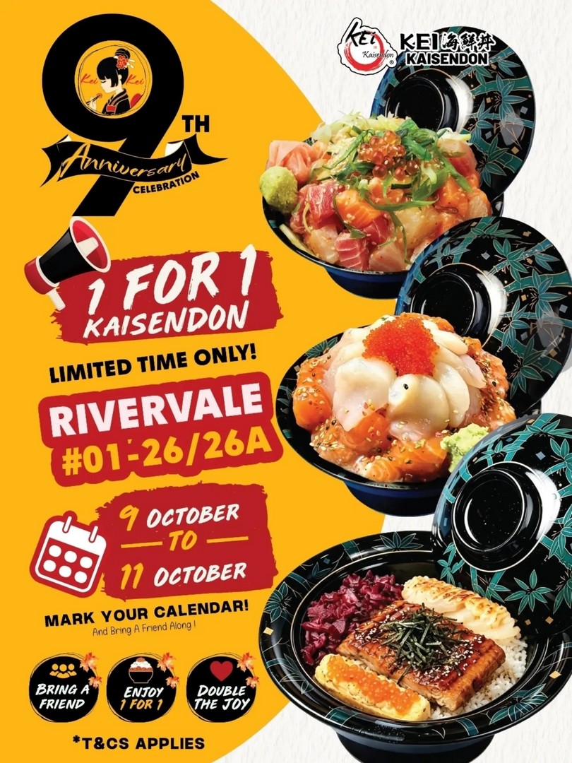 Kei-Kaisendon-9th-Anniversary-1-for-1 9-11 October 2026: Kei Kaisendon: 9th Anniversary 1-for-1 Kaisendon Promotion at Rivervale Mall, Singapore