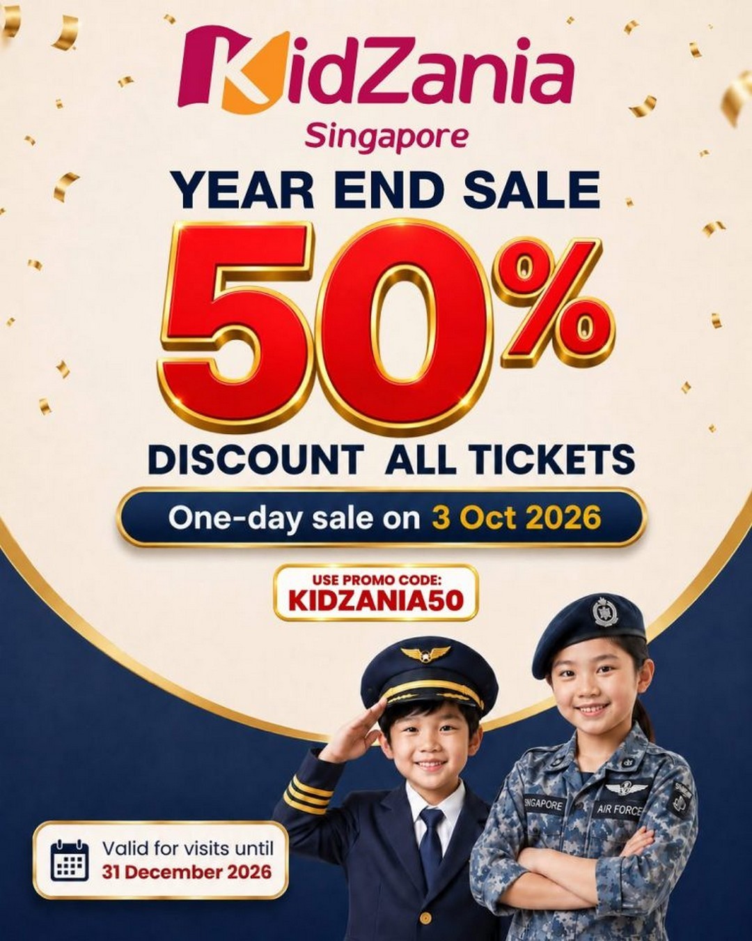 KidZania-Singapore-50-Off-All-Tickets-One-Day-Year-End-Sale 3 October-31 December 2026: KidZania Singapore: 50% Off All Tickets One-Day Year End Sale, Valid for Visits Until 31 December