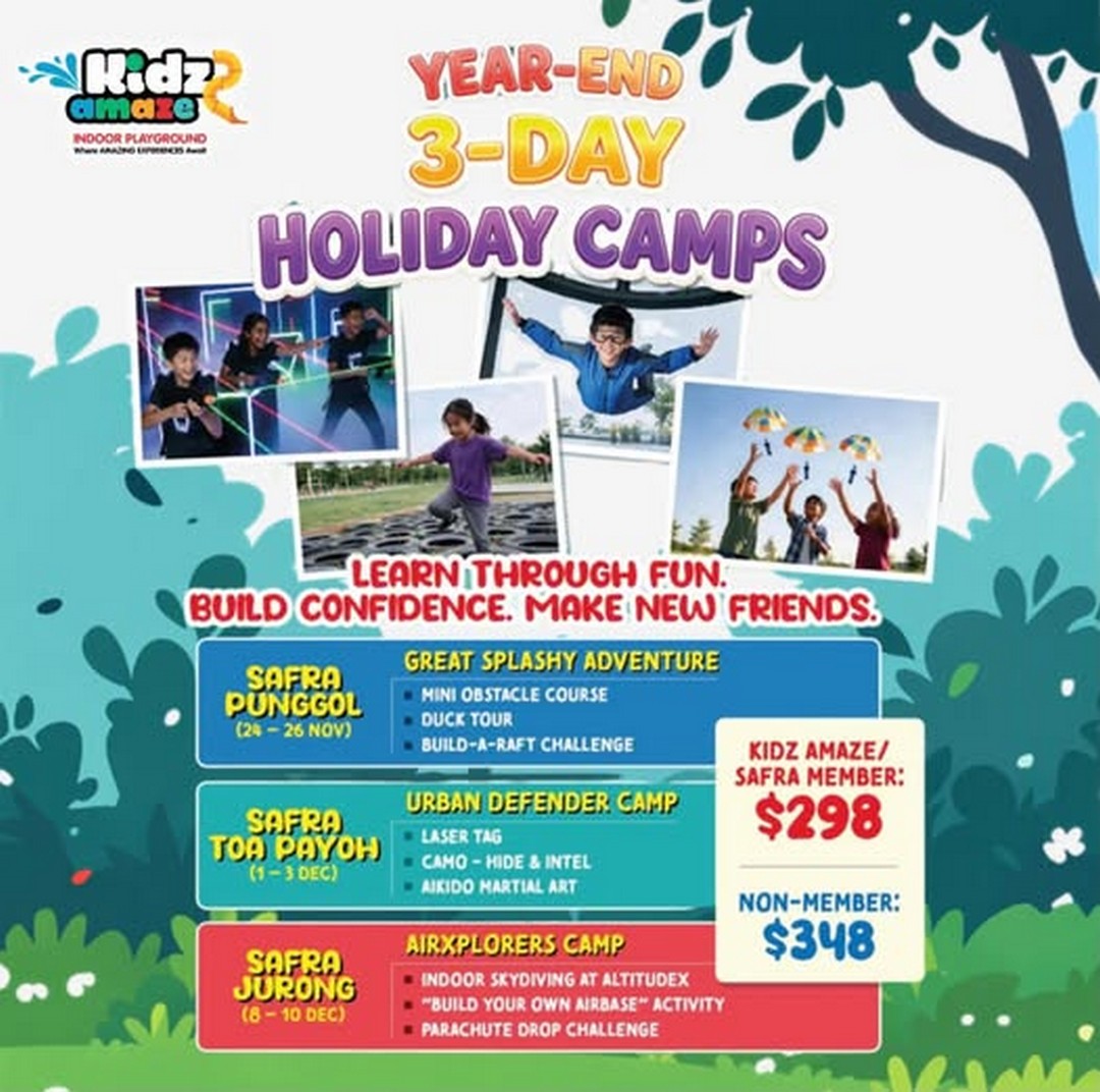 Kidz-Amaze-Singapore-Year-End-3-Day-Holiday-Camps 24 November–10 December 2026: Kidz Amaze Singapore Year-End 3-Day Holiday Camps – Fun-Filled School Holiday Activities from $298 at SAFRA Jurong, SAFRA Toa Payoh and SAFRA Punggol