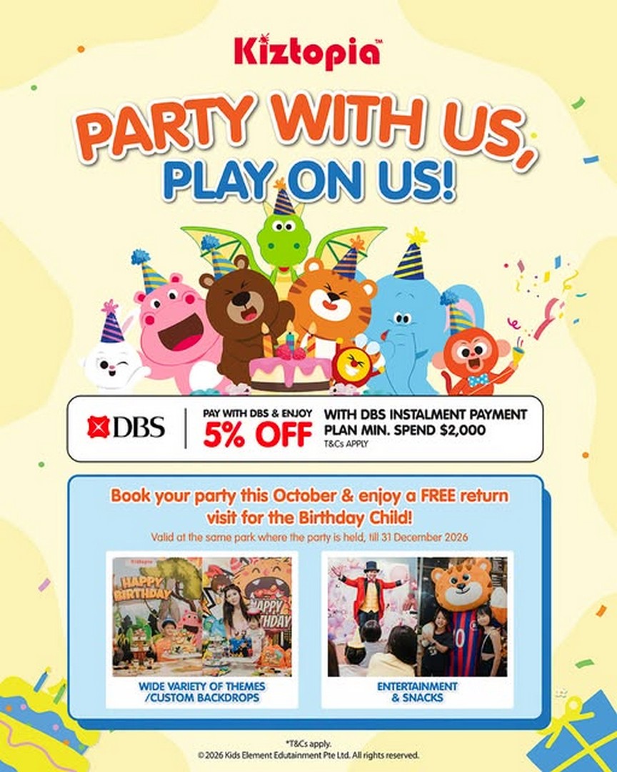Kiztopia-Singapore-Birthday-Party-Promotion-–-Enjoy-5-OFF 1–31 October 2026: Kiztopia Singapore Birthday Party Promotion – Enjoy 5% OFF with DBS Instalment Payment Plan and a FREE Birthday Child Return Visit