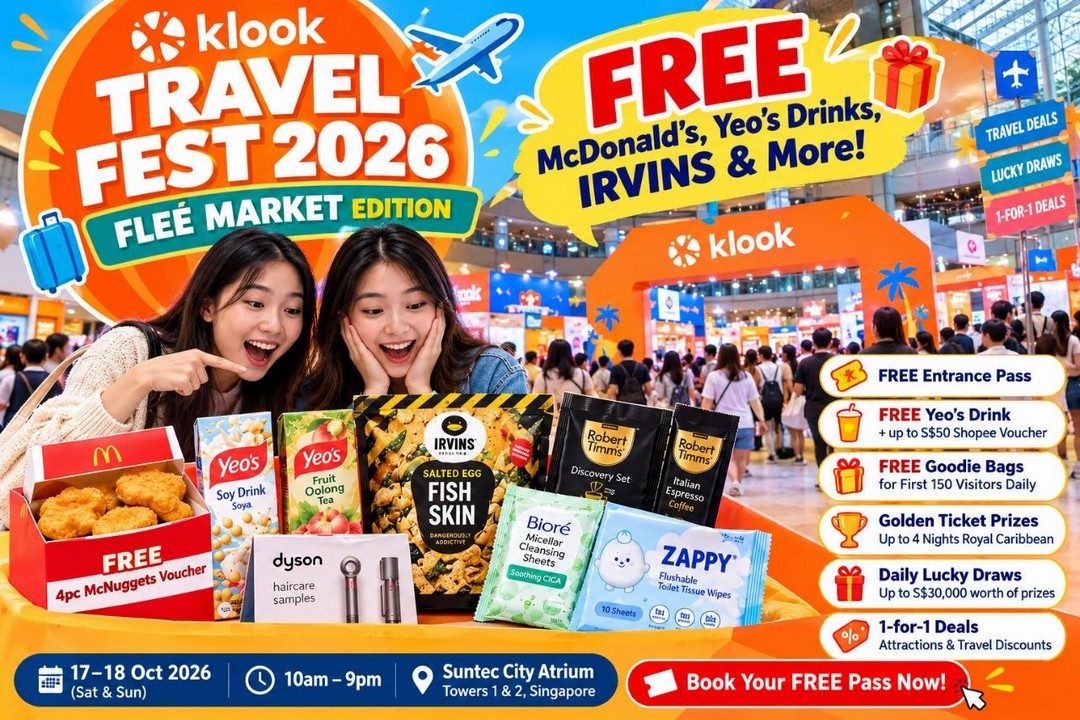 Klook-Travel-Fest-2026-Free-Goodie-Bags-McDonalds-Chicken-McNuggets 17-18 October 2026: Klook Travel Fest 2026: Free Goodie Bags, McDonald’s Chicken McNuggets, Yeo’s Drinks, IRVINS Snacks, Shopee Vouchers and Exclusive Travel Deals in Singapore