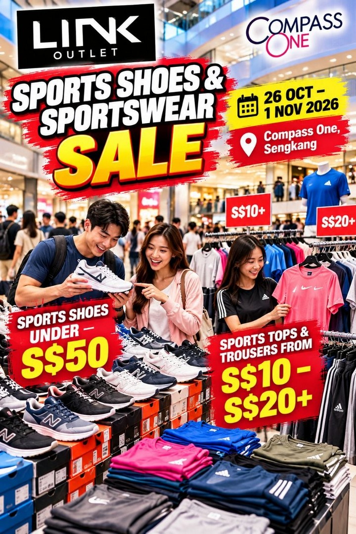 LINK-Outlet-Sports-Shoes-Sportswear-Sale-3 26 October–1 November 2026: LINK Outlet Sports Shoes & Sportswear Sale at Compass One, Sengkang – Shoes Under S$50, Sportswear from S$10, 10am–10pm Mall Hours
