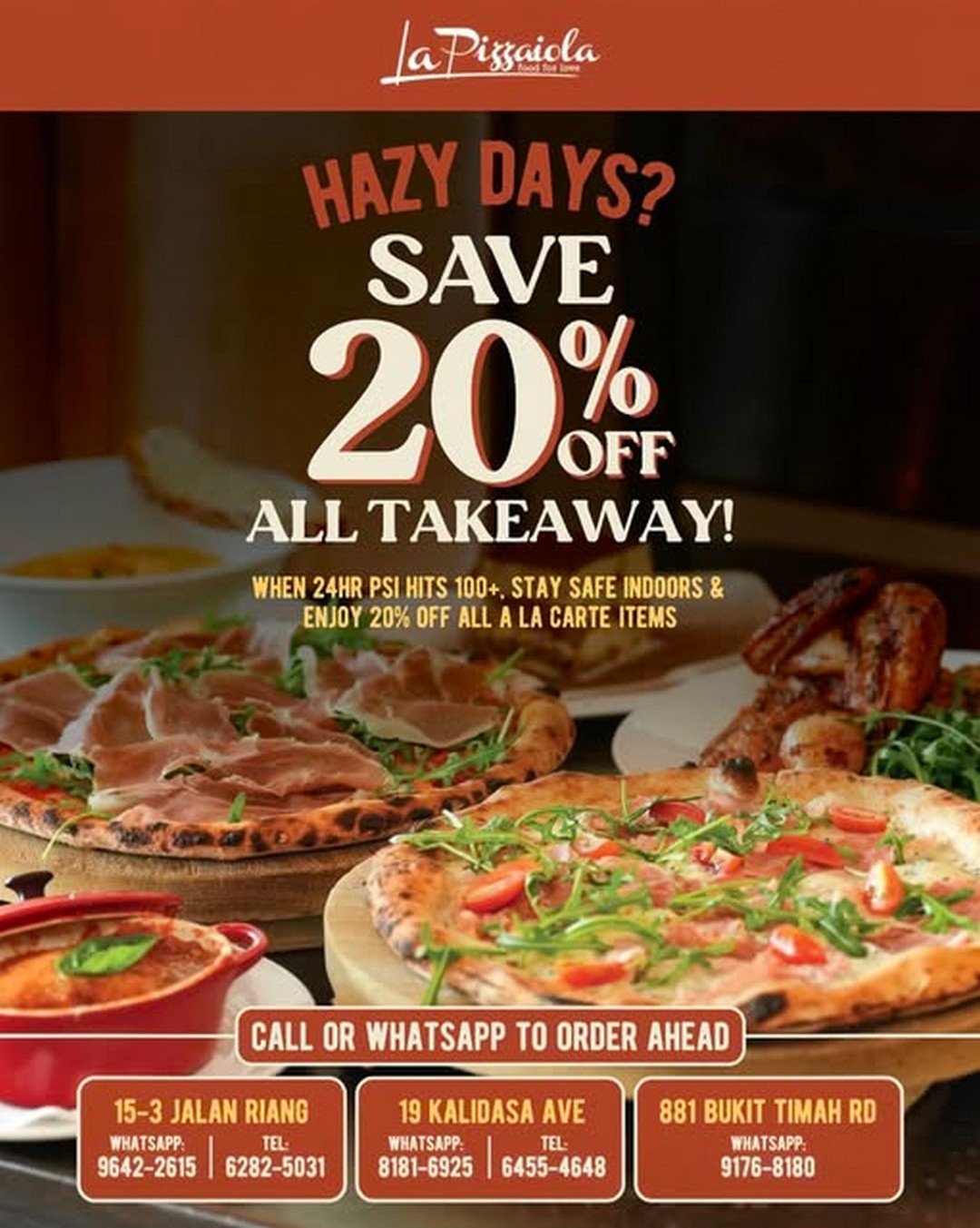 La-Pizzaiola-20-OFF-A-La-Carte-Takeaway-During-Haze-Periods 17 October 2026 onwards: La Pizzaiola: 20% OFF À La Carte Takeaway During Haze Periods in Singapore – Enjoy Italian Favourites for Less