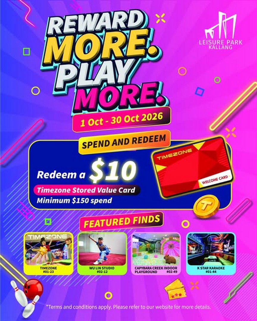 Leisure-Park-Kallang-Reward-More-Play-More-10-Timezone 1-30 October 2026: Leisure Park Kallang: Reward More, Play More $10 Timezone Stored Value Card Promotion