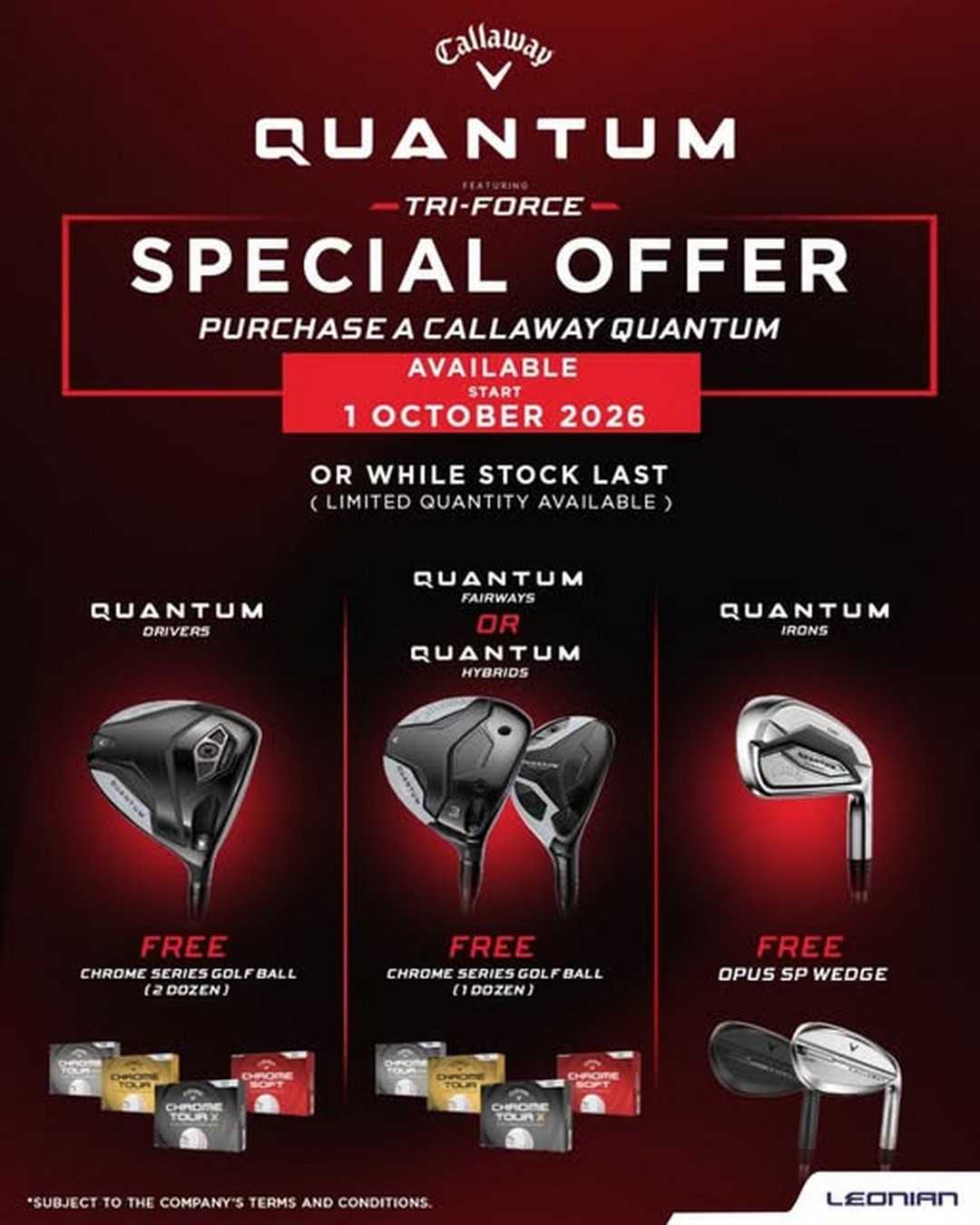 Leonian-Singapore-Callaway-QUANTUM-Golf-Club-Promotion 1 October 2026 onwards: Leonian Singapore: Callaway QUANTUM Golf Club Promotion with Free Golf Balls and OPUS SP Wedge