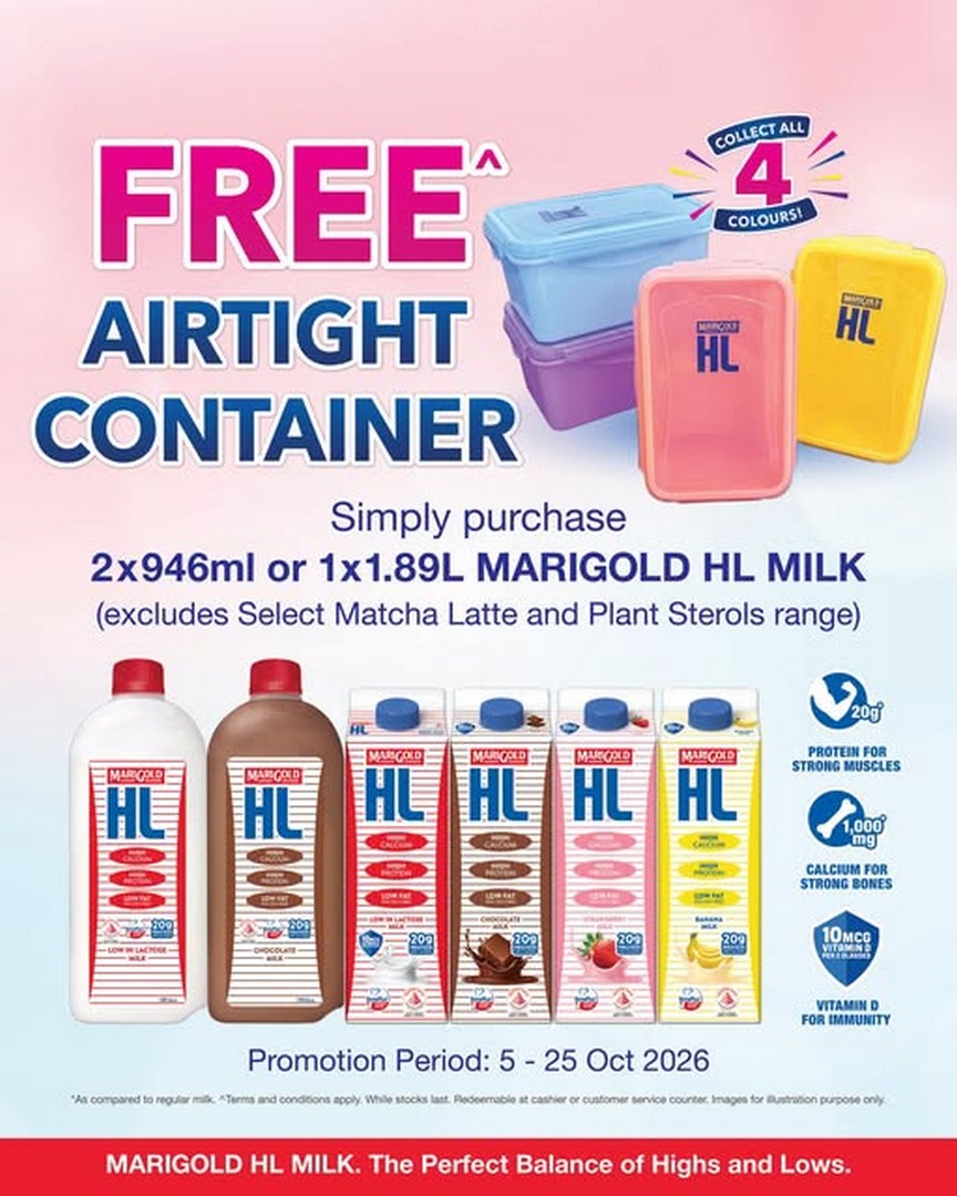 MARIGOLD-HL-Milk-Singapore-Free-Colourful-Airtight-Containers 5-25 October 2026: MARIGOLD HL Milk Singapore: Free Colourful Airtight Containers with Selected Milk Purchases at FairPrice, Sheng Siong, Prime, Giant & Cold Storage