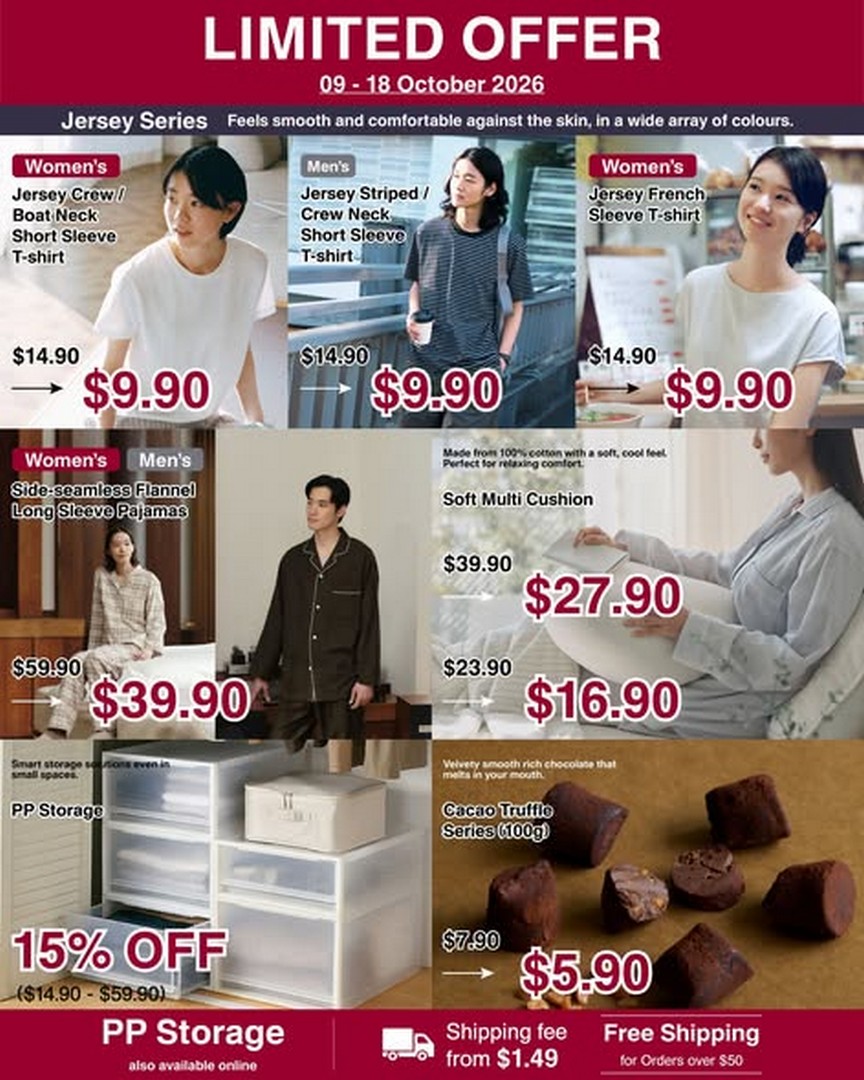 MUJI-Singapore-Special-Price-Promotion-on-Jersey-T-shirts 9-18 October 2026: MUJI Singapore: Special Price Promotion on Jersey T-shirts, Flannel Pyjamas, Home Storage Essentials and Cacao Truffles – In-Store and Online Deals