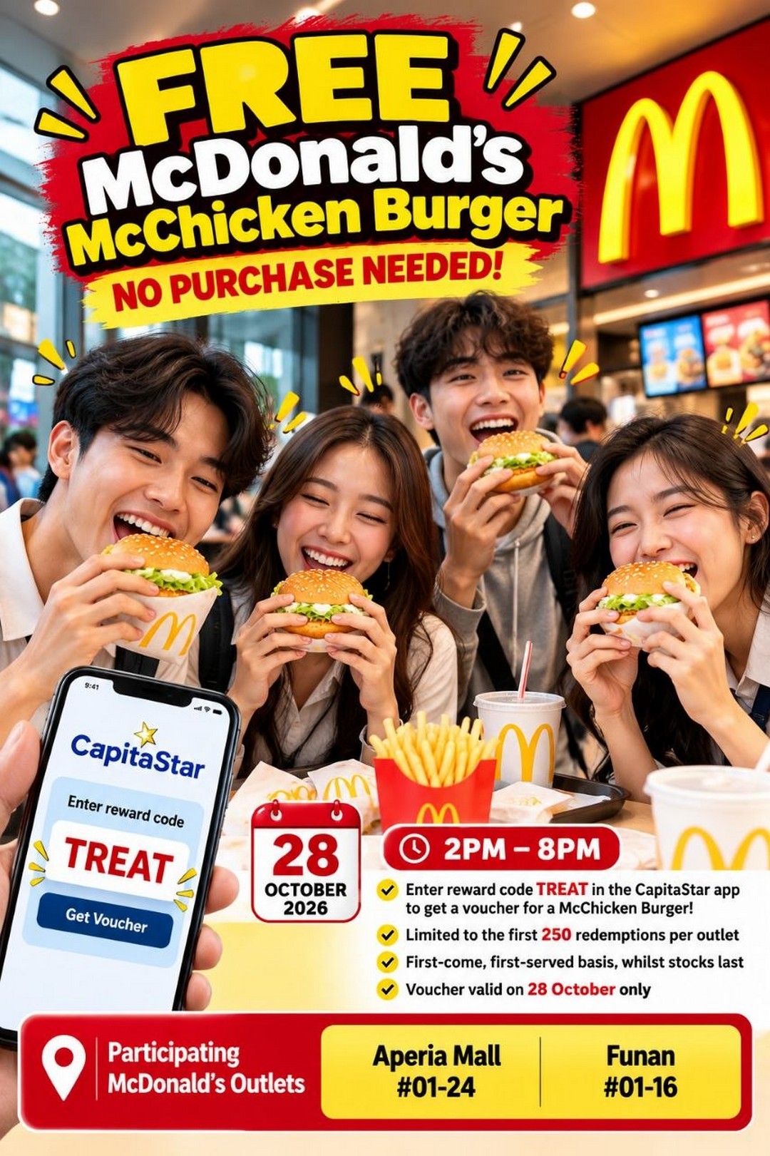 McDonalds-Singapore-Free-McChicken-Burger-Promotion-1 28 October 2026: McDonald’s Singapore Free McChicken Burger Promotion – Redeem with CapitaStar App