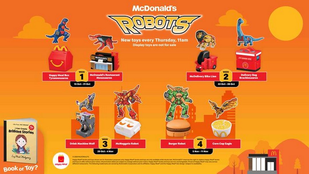 McDonalds-Singapore-Happy-Meal-Robots-Collection-Promotion 15 October–11 November 2026: McDonald’s Singapore: Happy Meal Robots Collection Promotion Featuring 8 Transforming Robot Toys, Including a T-Rex Happy Meal Box