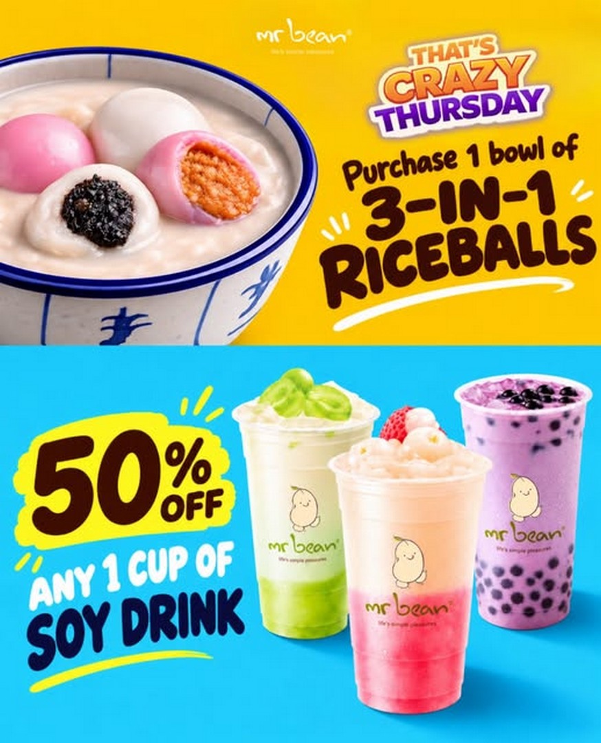 Mr-Bean-Singapore-50-OFF-Any-1-Soy-Drink-with-3-in-1-Rice-Balls 22 October 2026: Mr Bean Singapore 50% OFF Any 1 Soy Drink with 3-in-1 Rice Balls – One-Day Thursday Promotion