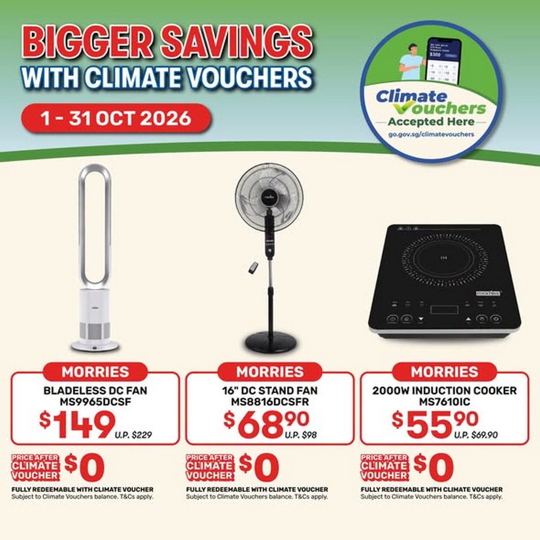 NTUC-FairPrice-Xtra-Energy-Efficient-Appliances-Promotion-2 1–31 October 2026: NTUC FairPrice Xtra Energy-Efficient Appliances Promotion – Save More with Climate Vouchers on Stand Fans, Bladeless Fans and Induction Cookers in Singapore