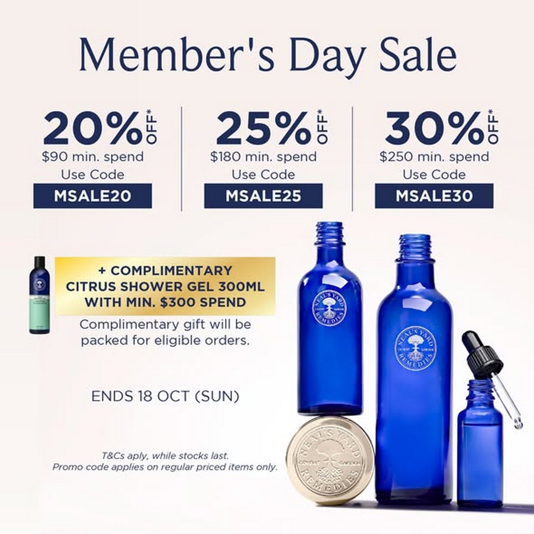 Neals-Yard-Remedies-Singapore-Members-Day-Online-Promotion Now Till 18 October 2026: Neal's Yard Remedies Singapore: Member’s Day Online Promotion with Up to 50% Off Organic Skincare, Tiered Discounts and Free Citrus Shower Gel
