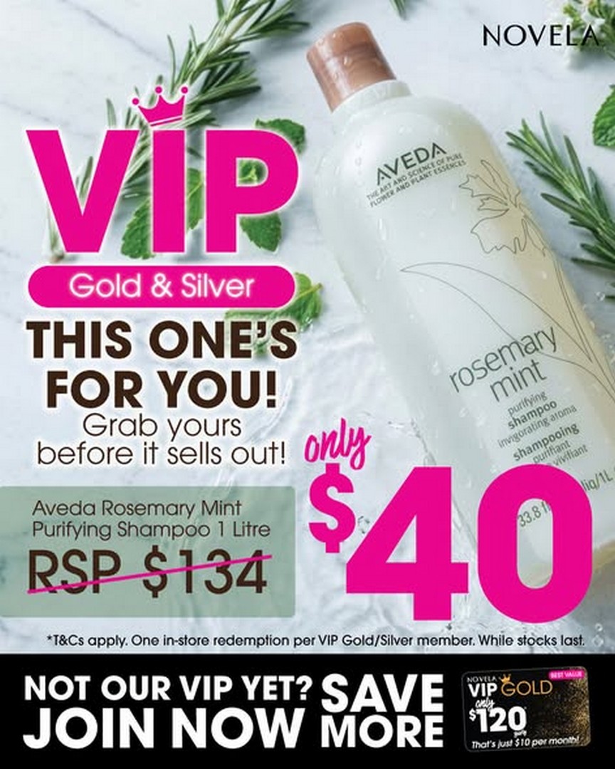 Novela-Singapore-VIP-Promotion-on-Aveda-Rosemary-Mint-Purifying 1 October 2026 onwards: Novela Singapore: VIP Promotion on Aveda Rosemary Mint Purifying Shampoo 1L for S$40 In-Store