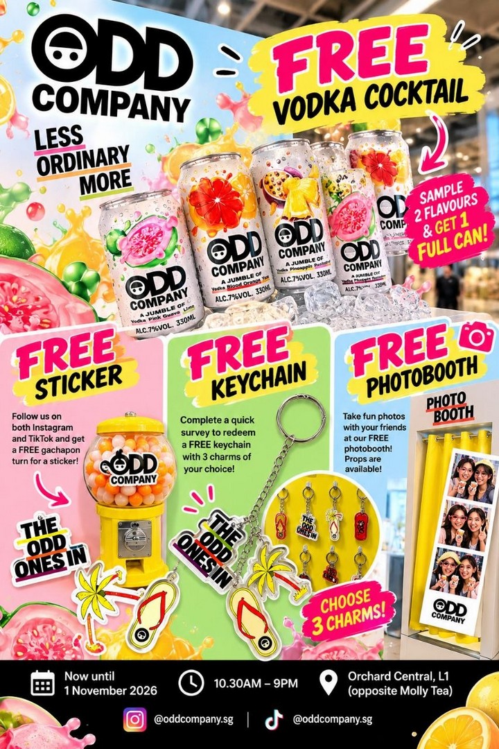 Odd-Company-Singapore-FREE-Cocktail-Keychain-Stickers-Photobooth-1 Now Till 1 November 2026: Odd Company Singapore FREE Cocktail, Keychain, Stickers & Photobooth Promotion at Orchard Central, 10.30am–9pm