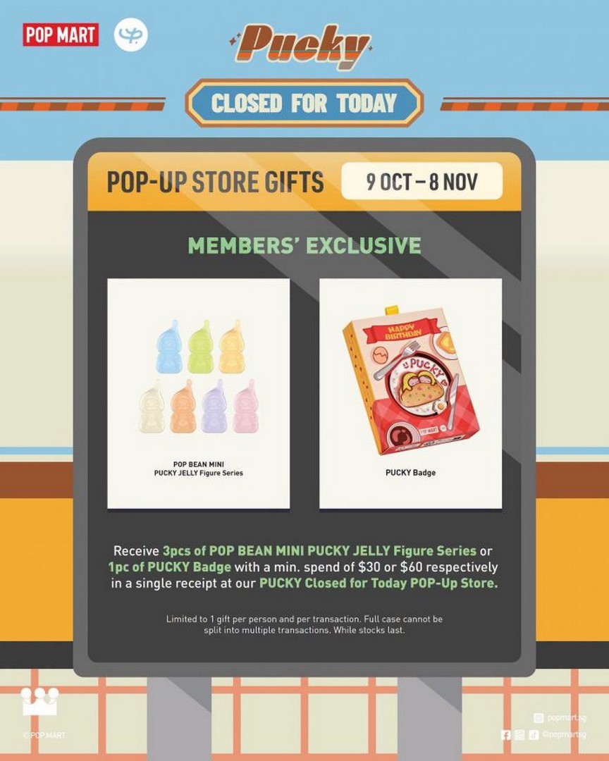 POP-MART-PUCKY-Closed-For-Today-Pop-up-Store-Members 9 October-8 November 2026: POP MART: PUCKY Closed For Today Pop-up Store Members' Exclusive Gifts Promotion at VivoCity, Free Collectibles with $30 or $60 Spend