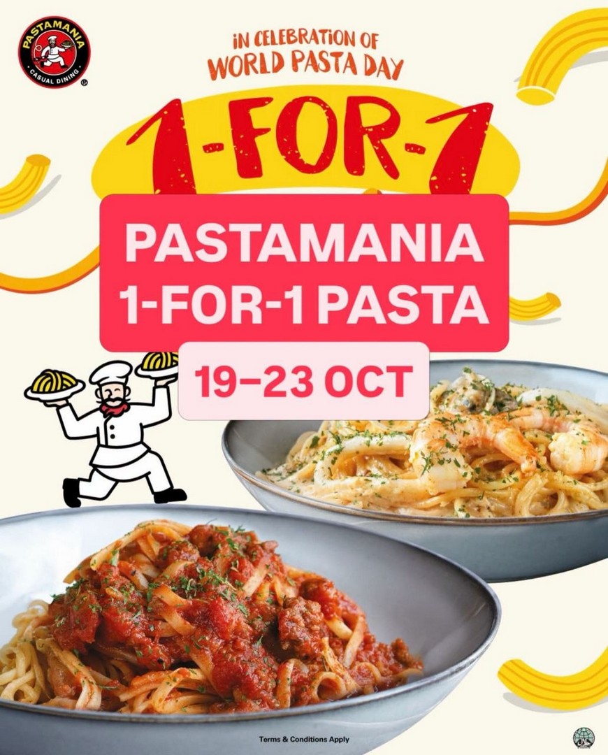 PastaMania-World-Pasta-Day-1-for-1-Pasta-Promotion 19-23 October 2026: PastaMania: World Pasta Day 1-for-1 Pasta Promotion at All Singapore Outlets Until 5pm