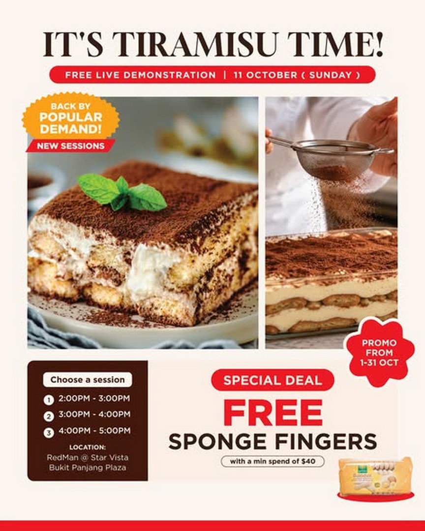 Phoon-Huat-Tiramisu-Live-Demonstration-Free-Sponge-Fingers-Promotion 1-31 October 2026: Phoon Huat: Tiramisu Live Demonstration & Free Sponge Fingers Promotion at RedMan Star Vista and Bukit Panjang Plaza