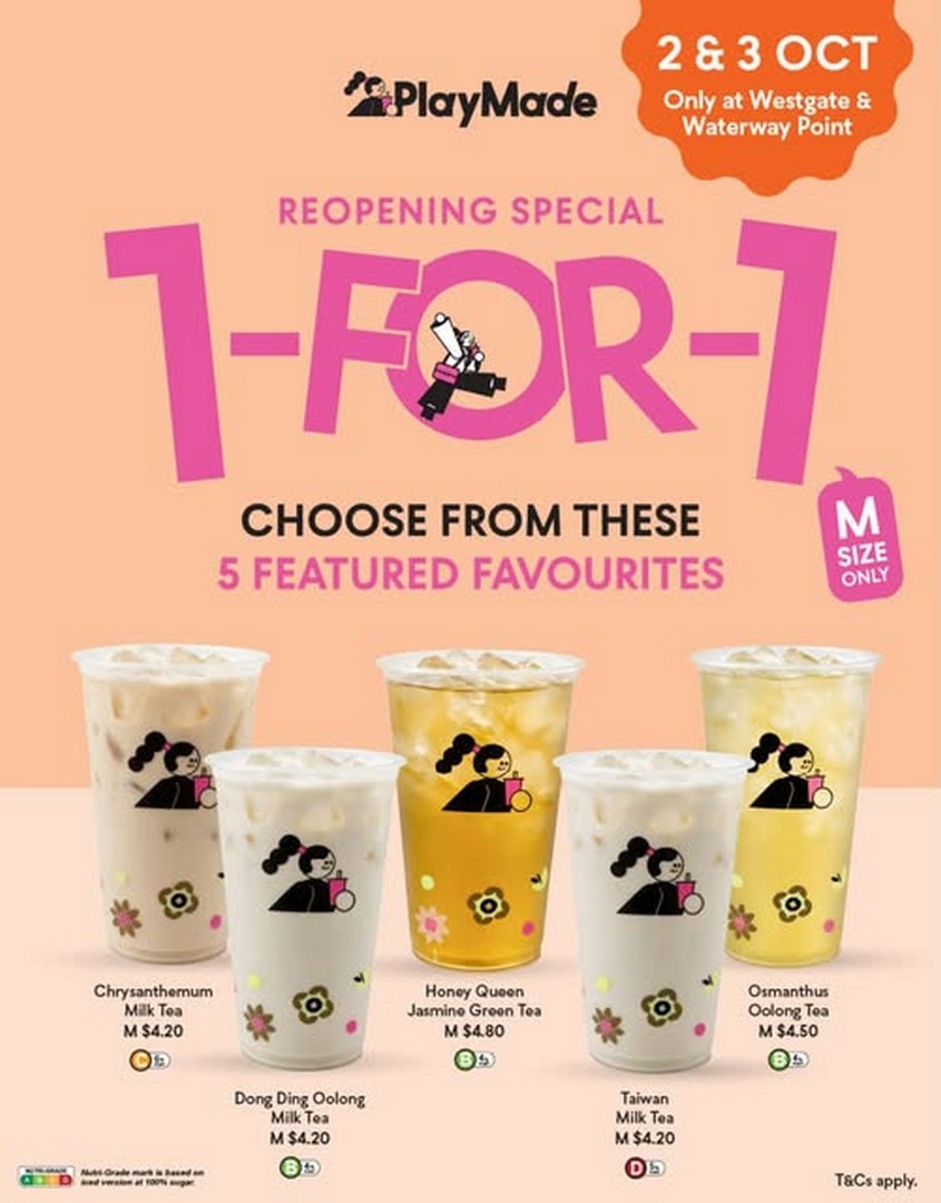 PlayMade-1-for-1-Reopening-Promotion-at-Westgate-Waterway-Point 2-3 October 2026: PlayMade: 1-for-1 Reopening Promotion at Westgate & Waterway Point, Featured Milk Tea & Tea Drinks