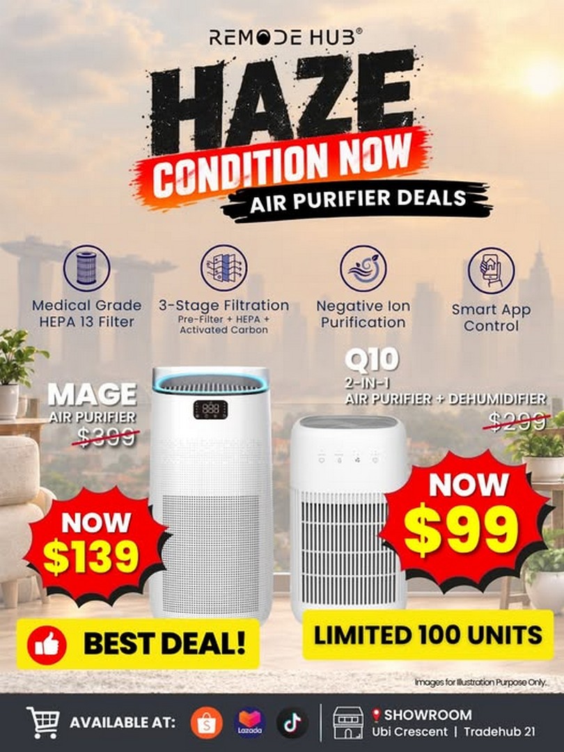 Remode-Hub-Special-Air-Purifier-Promotion-in-Singapore 12 October 2026 onwards: Remode Hub: Special Air Purifier Promotion in Singapore – MAGE Air Purifier at $139 and Q10 2-in-1 Air Purifier + Dehumidifier at $99, Limited to 100 Units
