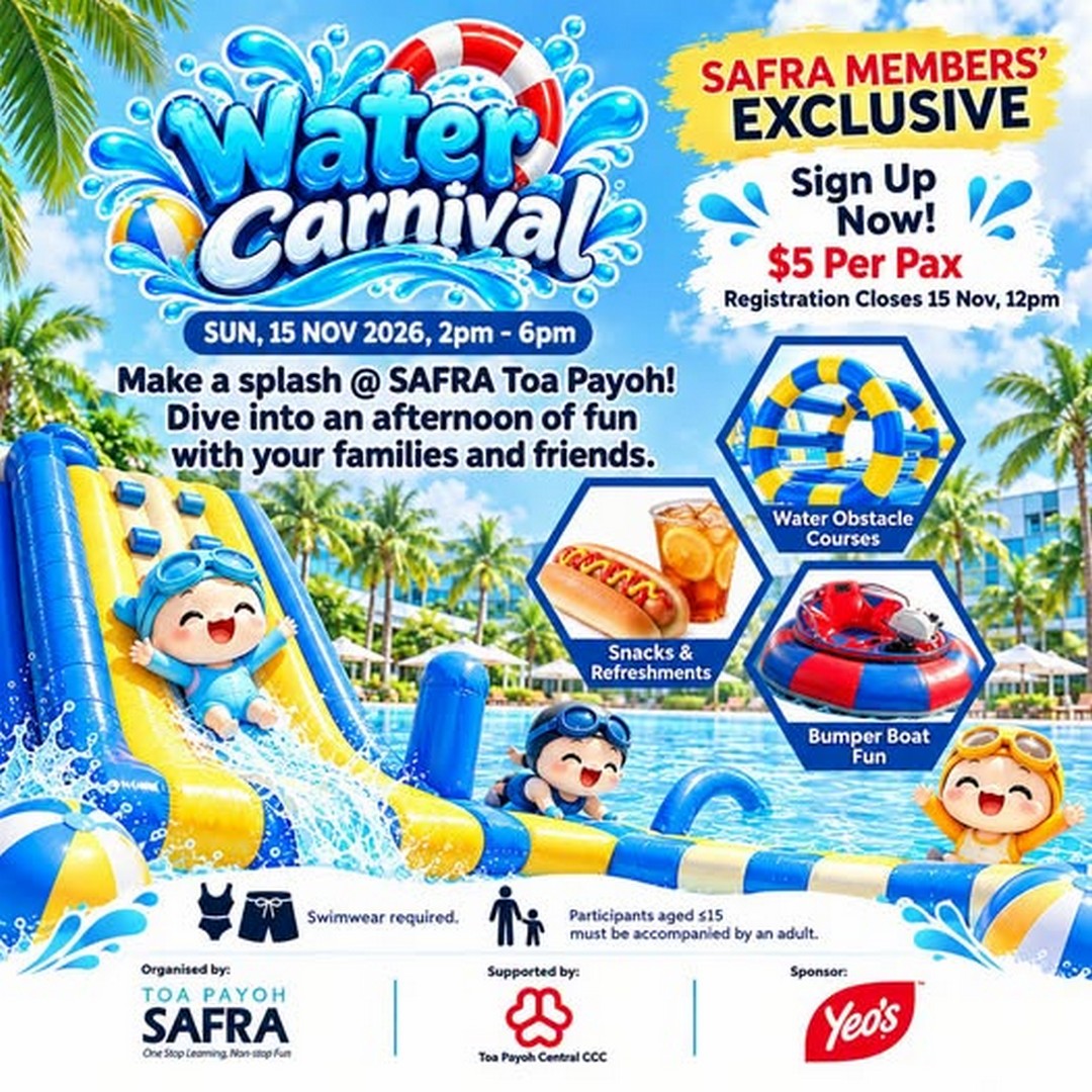 SAFRA-Toa-Payoh-Water-Carnival-2026-Promotion 15 November 2026: SAFRA Toa Payoh: Water Carnival 2026 Promotion – Enjoy Water Obstacle Courses, Bumper Boats and Family Fun for Just $5 Per Person