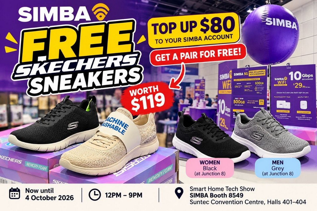 SIMBA-Free-Skechers-Sneakers-Worth-119-with-80-Top-Up-Promotion-1 1-4 October 2026: SIMBA: Free Skechers Sneakers Worth $119 with $80 Top-Up Promotion at Smart Home Tech Show