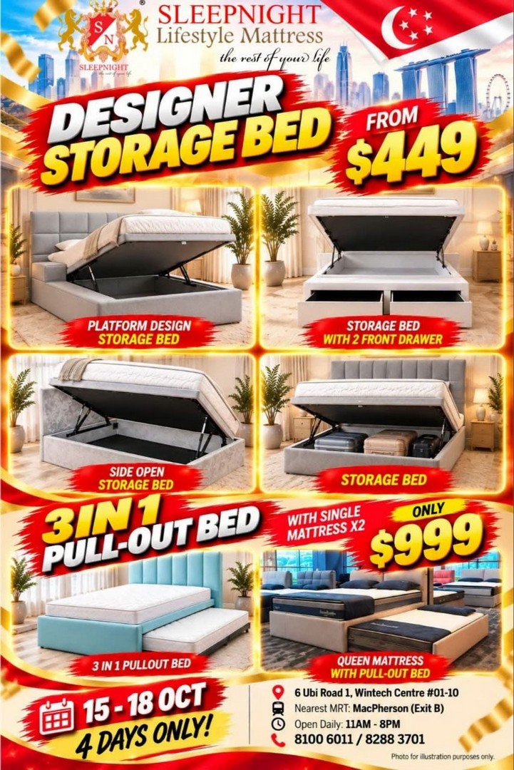 SLEEPNIGHT-Warehouse-Clearance-Sale-with-Up-to-80-Off-Mattresses-2 15-18 October 2026: SLEEPNIGHT: Warehouse Clearance Sale with Up to 80% Off Mattresses and Bedroom Furniture, Free Delivery, Free Taxi Claim and Free Parking in Singapore