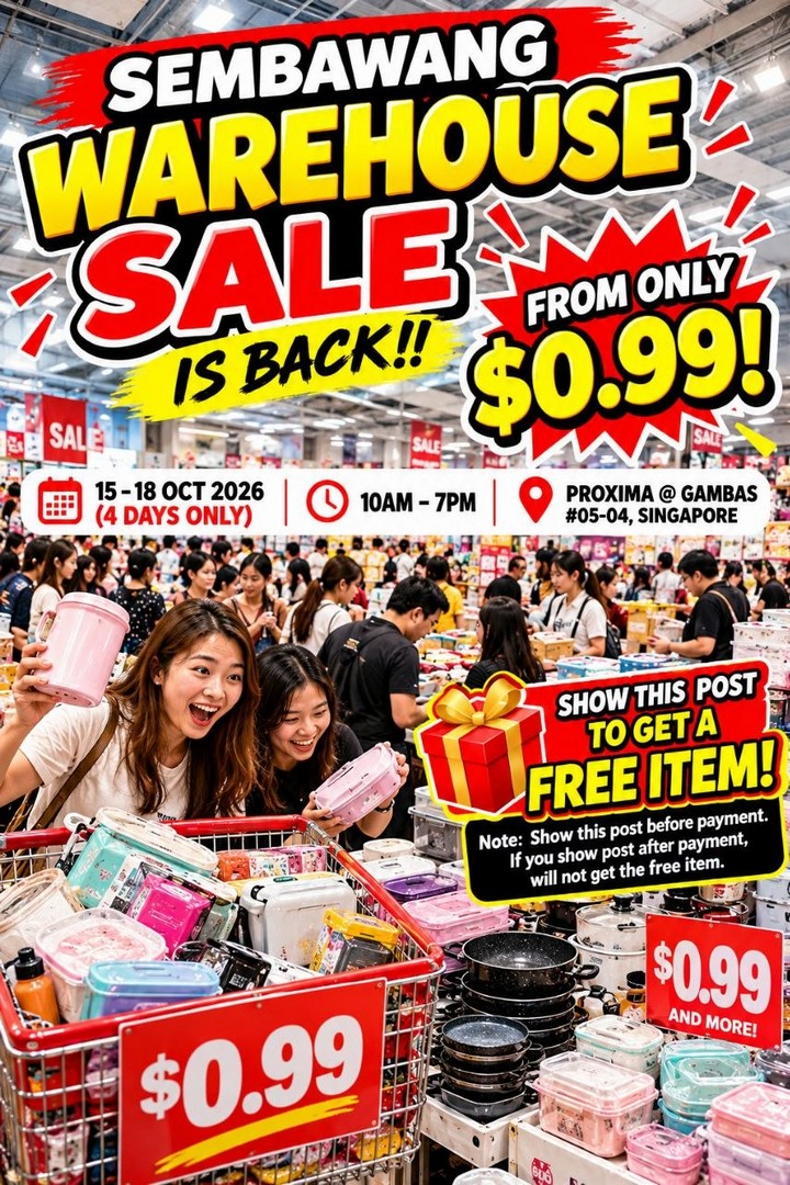 Sembawang-Warehouse-Sale-Singapore-Clearance-Deals-1 15-18 October 2026: Sembawang Warehouse Sale: Singapore Clearance Deals from Just $0.99 + FREE Gift When You Show This Post Before Payment